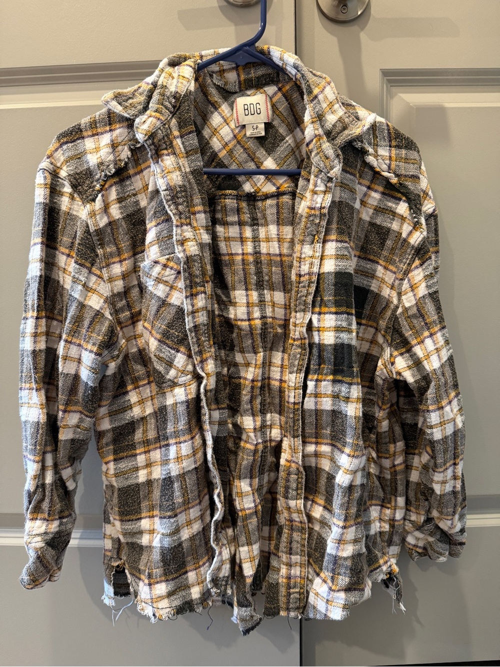 BDG Plaid Button-Down Shirt in Yellow, Gray & White